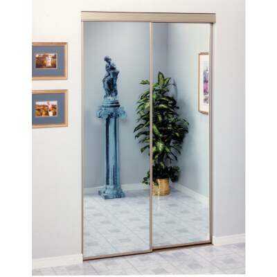 Erias 4050 Series 47 In. W. x 80-1/2 In. H. Mayan Gold Top Hung Mirrored Bypass Door